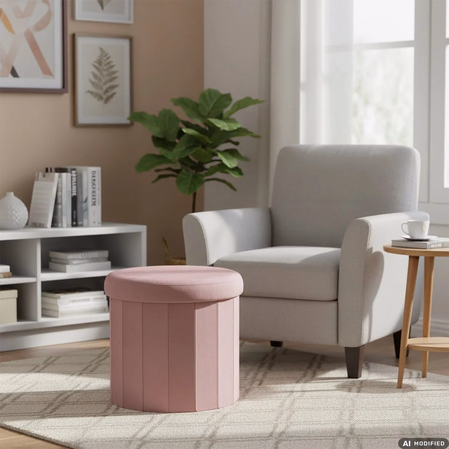 VESTIAMO CASA Pouf Contenitore Rosa in Velluto, Forma Cilindrica, H 38 cm x Diametro 40 cm – 2
