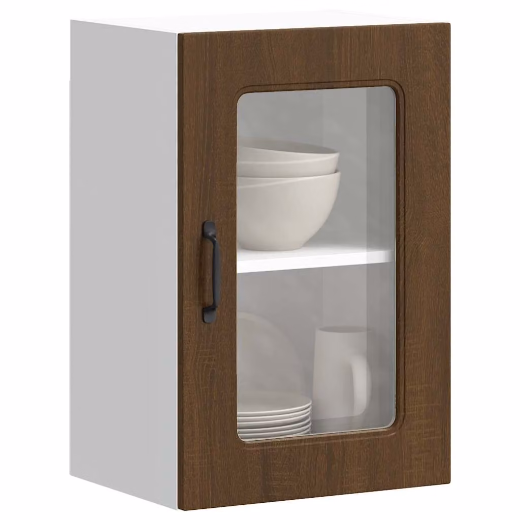Pensile da cucina moderno vidaXL con ante in vetro e ripiani interni, colore marrone, L: 60.0 cm, P: 31.0 cm, H: 40.0 cm