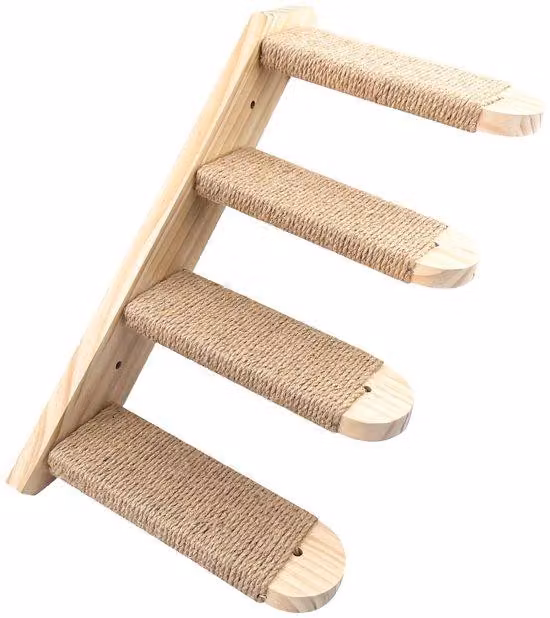 Scala per gatti Ibenzoa® in legno di pino con corda di iuta, 4 gradini, da montare a parete, portata massima 20 kg – un'opzione salvaspazio per l'arrampicata e il gioco dei gatti