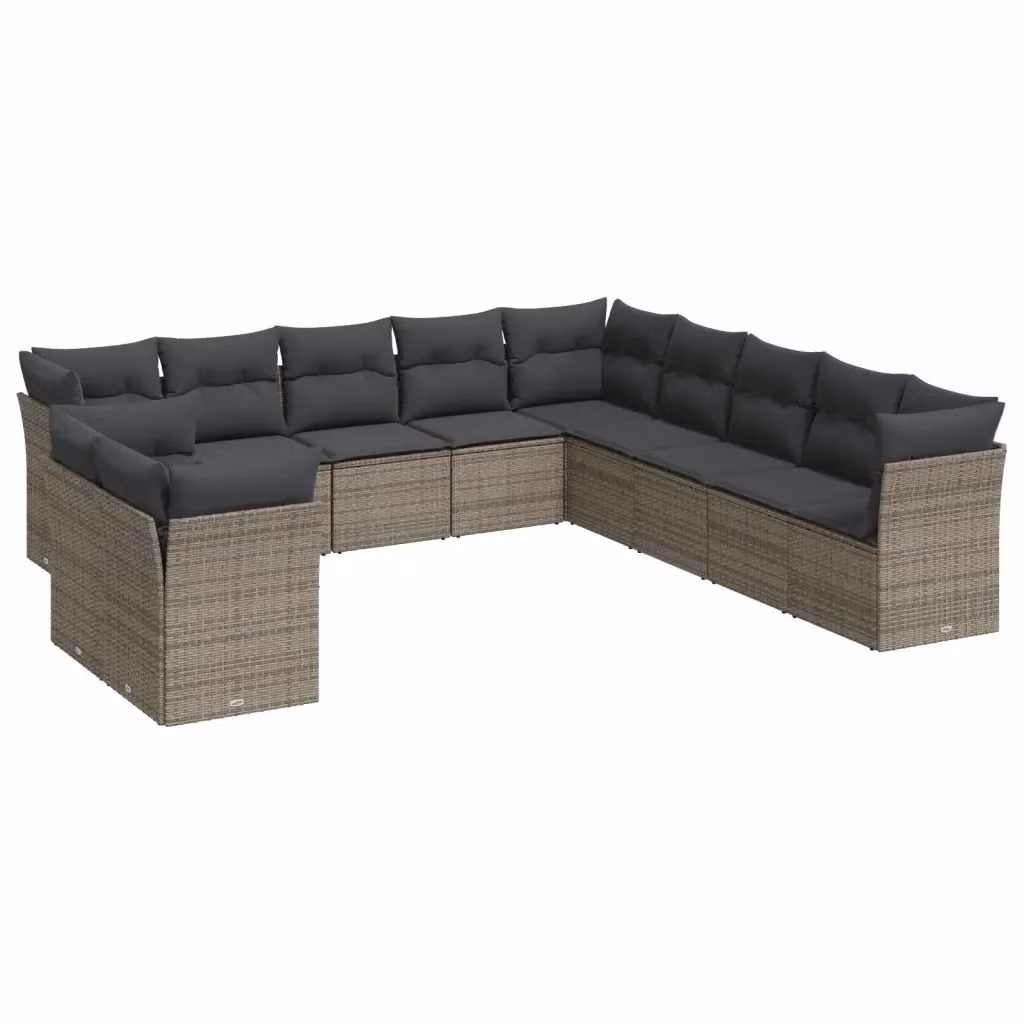Set di Divani da Giardino VIDAXL a Forma di U in Polyrattan Grigio con Cuscini, 11 Pezzi – 2