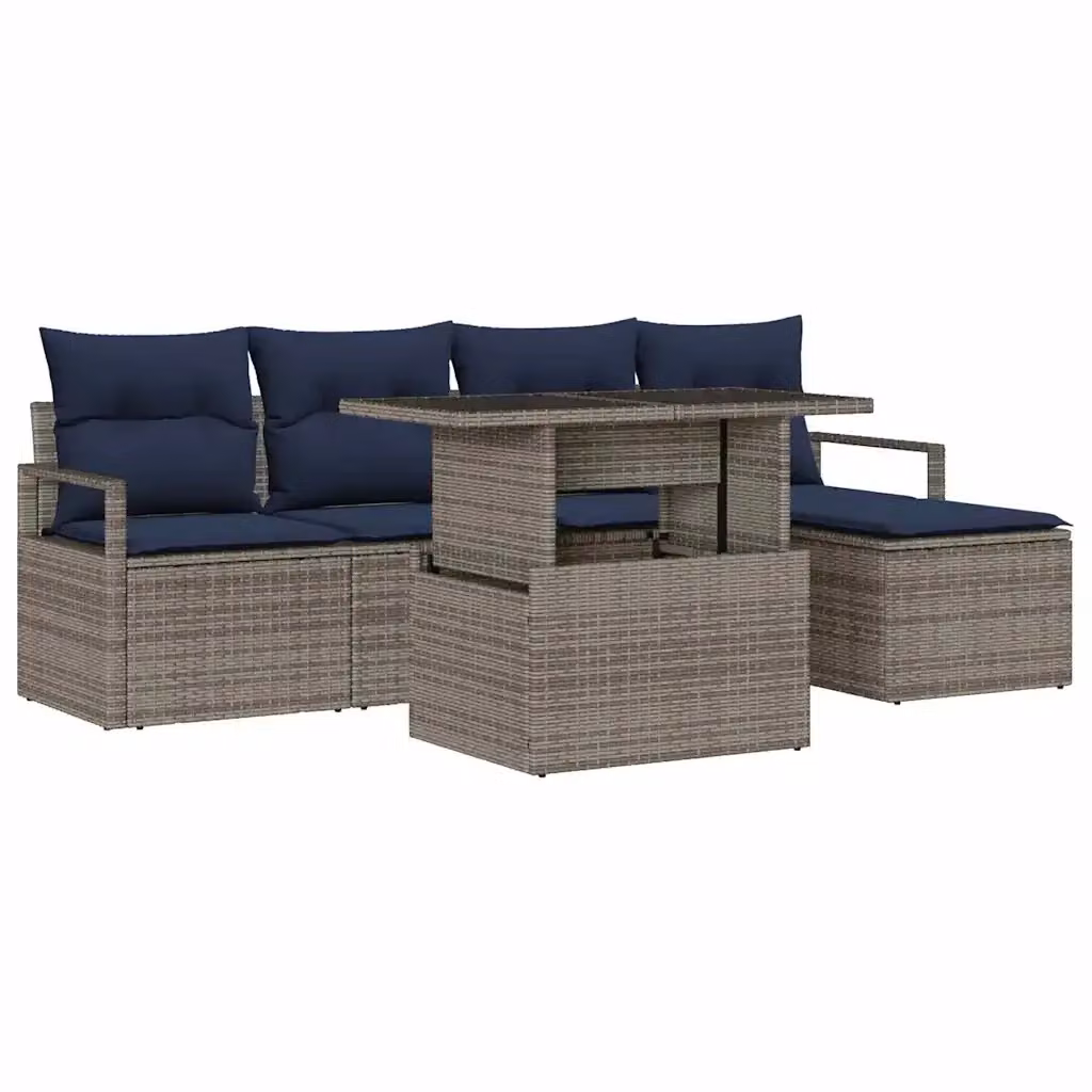 Set Divano da Giardino 6 pz vidaXL in Polyrattan Grigio e Blu con Cuscini e Tavolino – 2