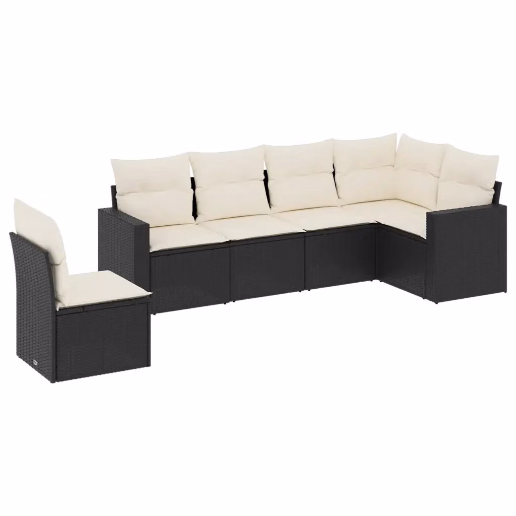 Set Divano da Giardino a L vidaXL 6 pz con Cuscini Nero e Ottoman in Polyrattan e Metallo – 2