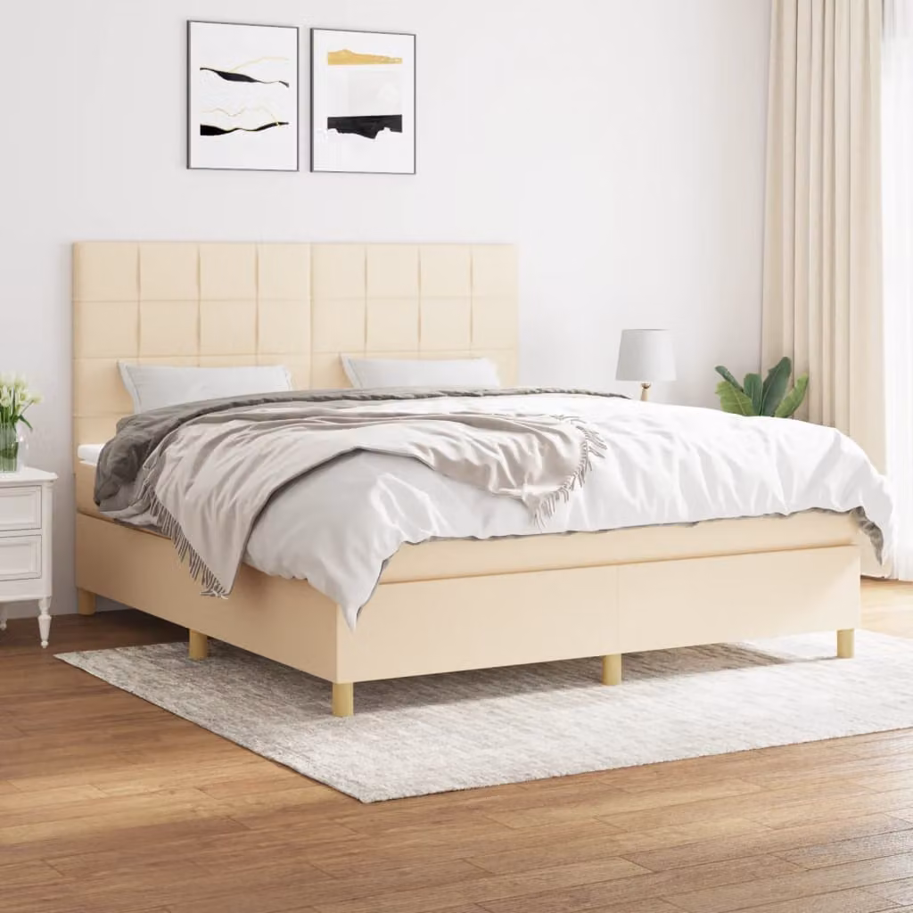 vidaXL Letto Ibrido con Giroletto a Molle e Materasso a Tasche in Tessuto Beige e Bianco L/P: 180 x 200 cm
