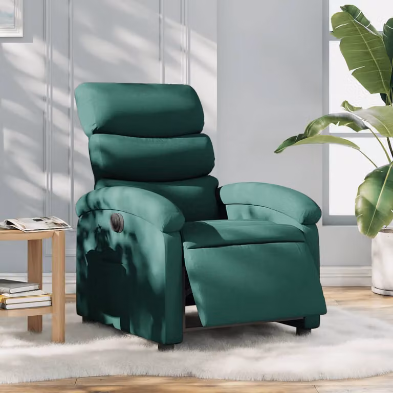vidaXL Poltrona Elettrica Reclinabile in Tessuto Verde con Braccioli e Funzione Auto-Return