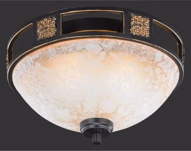 Plafoniera Trio Leuchten Quinta Ruggine in Metallo e Vetro Alabastro, Colore Marrone e Oro, Ø 33 cm – 1
