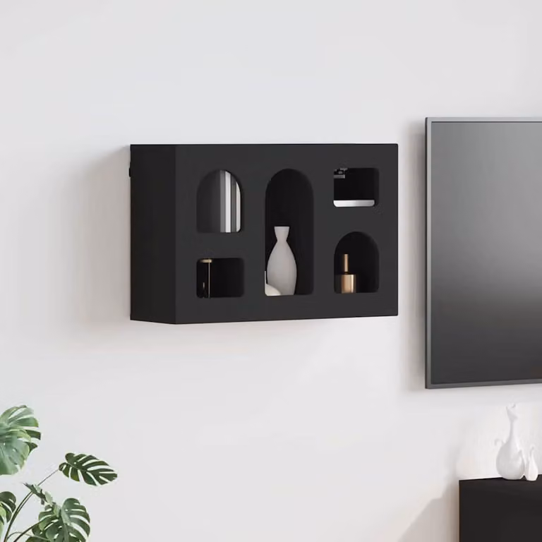 Armadio pensile moderno vidaXL ELST nero in legno MDF per cucina o ingresso L 60 x P 20 x H 40 cm