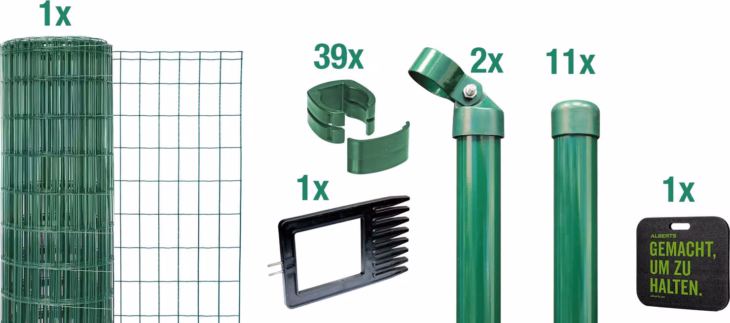 Alberts 693541 Fix-Clip Pro come set completo di recinzione, per la posa nel calcestruzzo con cuscino a ginocchio, verde, altezza 153 cm, lunghezza 25 m