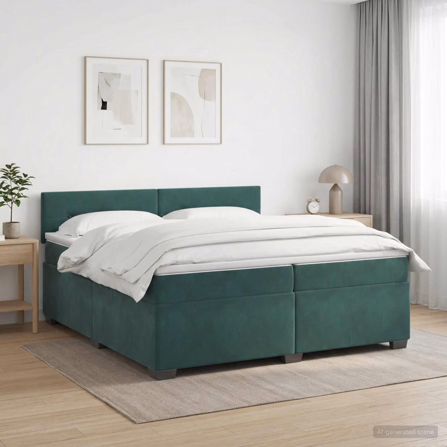 Letto con Box Spring vidaXL in Velluto Verde con Materasso Ibrido, Illuminazione LED e Porta USB, L/P: 200 x 200 cm