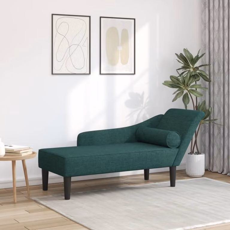 Chaise Longue vidaXL a forma a L con Cuscini, Tessuto Verde, Struttura in Legno Solido, L/P/H: 141 x 55,5 x 66,5 cm