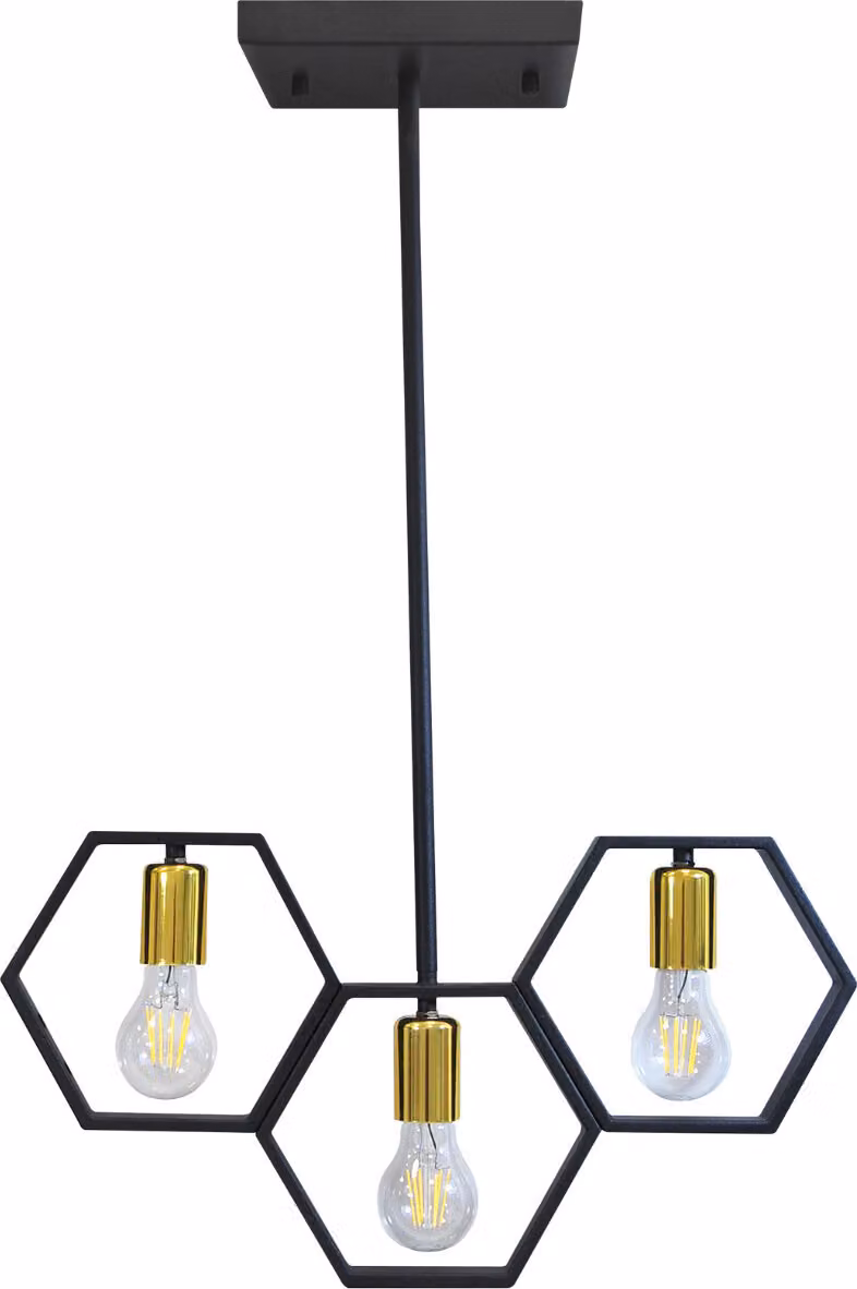 Lampada a sospensione HONEY nero-oro 3xE27x12W in metallo, dimensioni: 100x26x50 cm, IP20, Polux