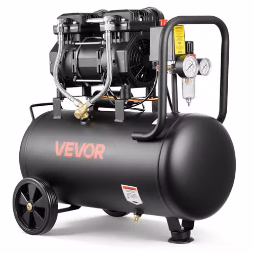 VEVOR Compressore d'Aria 30 L Senza Olio, 1,5 kW, Portata 126 L/min, Pressione Massima 8 Bar, Compatto e Portatile con Ruote, per Gonfiaggio Pneumatici, Verniciatura a Spruzzo, Officina e Fai da Te