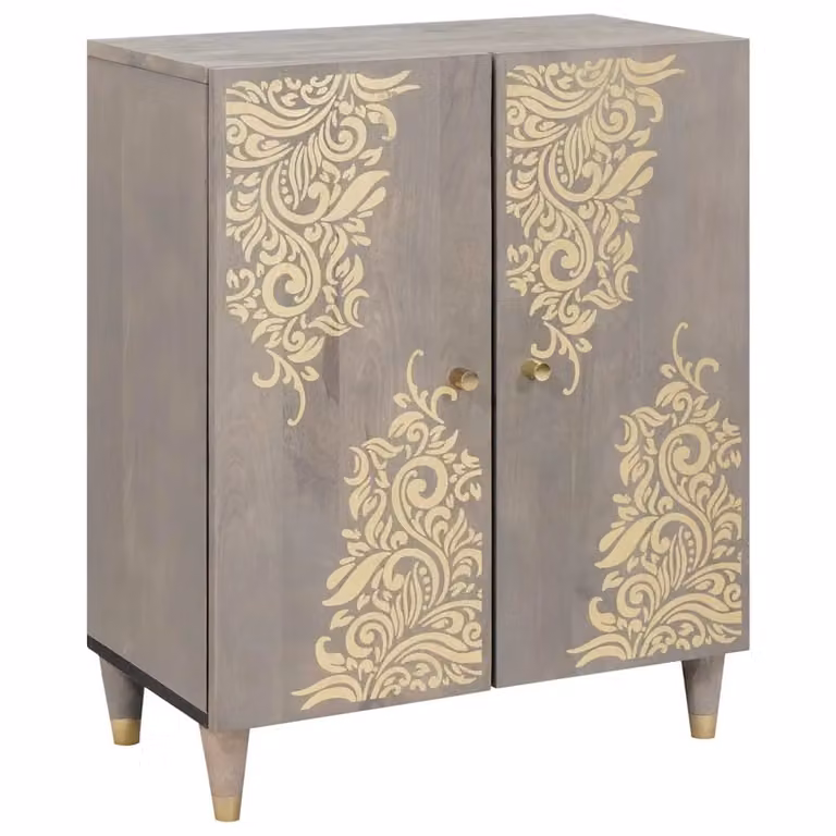Credenza moderna vidaXL in legno di mango massello, Grigio e Oro, L: 60 cm, P: 33 cm, H: 75 cm