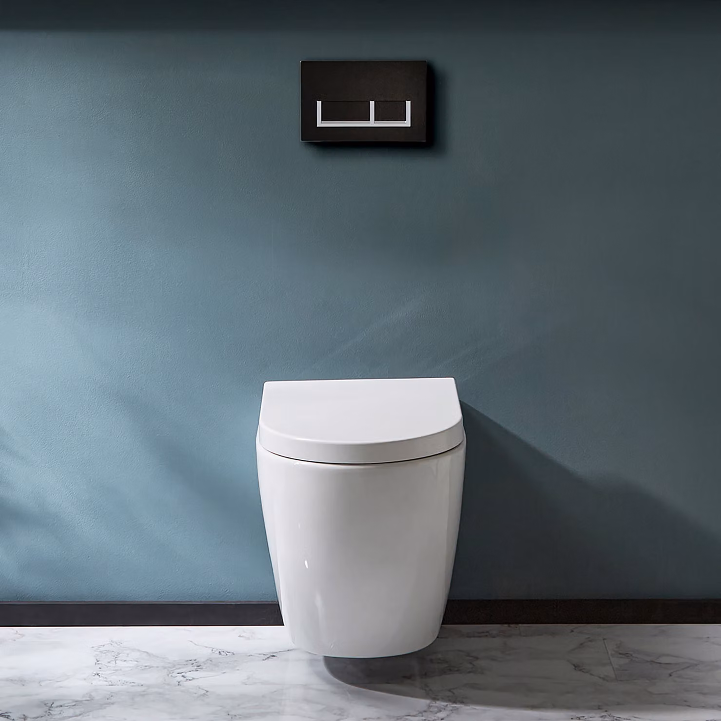 Sanitario WC Sospeso Senza Brida con Telaio Alto - Placca di Comando Rettangolare Bianca/Cromata - Ashbury