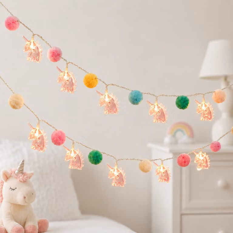Catena luminosa a forma di unicorno con effetto neon a LED, 3 metri, 20 LED, luce bianco caldo