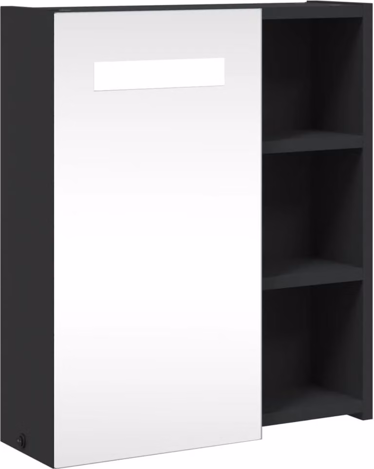 Armadietto Bagno con Specchio e LED Nero 45x13x52 cm