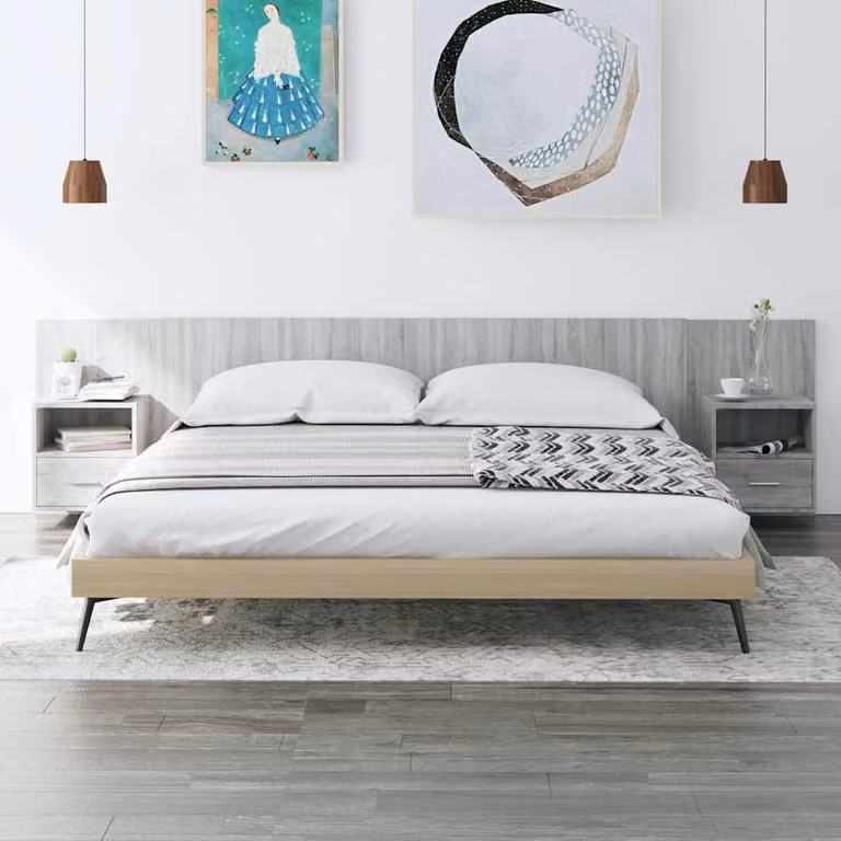 vidaXL Testiera Letto con Comodini Integrati in Legno Multistrato Grigio