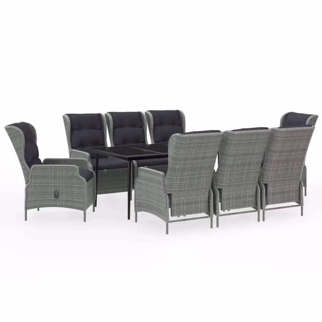 Set da Pranzo da Giardino Moderno vidaXL in Acciaio Verniciato e Vetro, 9 Pezzi, Grigio e Nero – 2