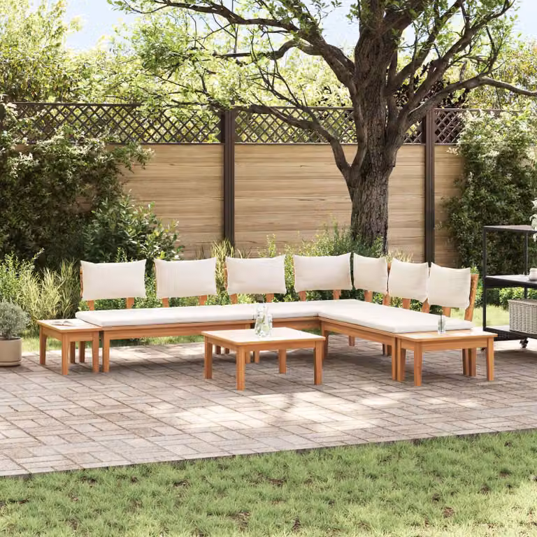 Set Divano da Giardino a L vidaXL in Legno di Teak con Tavolino, Marrone e Beige