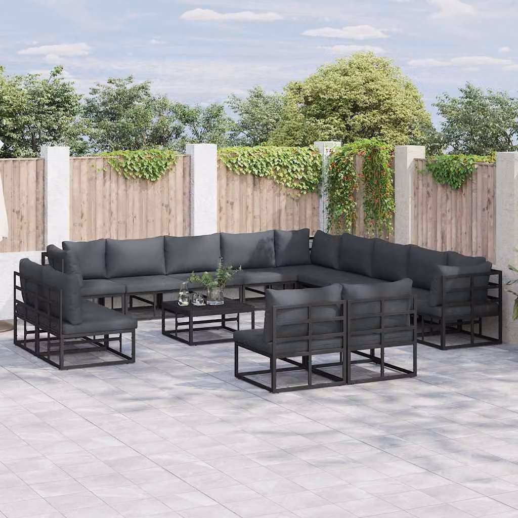 Set Divano da Giardino vidaXL 14 Pezzi a Forma di L in Alluminio Antracite con Cuscini e Tavolino da Caffè – 1