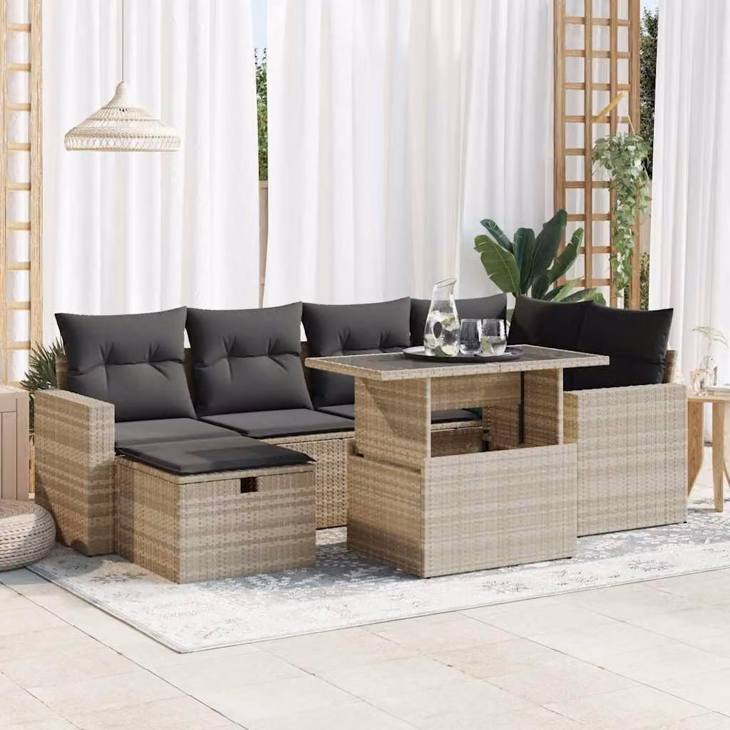 Maison Exclusive - Set Divani da Giardino 7pz con Cuscini Grigio Chiaro Polyrattan