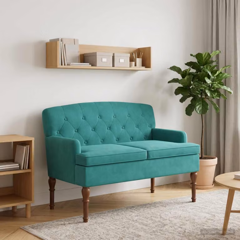 Loveseat vidaXL in velluto turchese con seduta imbottita e coperture rimovibili L: 111 cm, P: 65 cm, H: 79 cm
