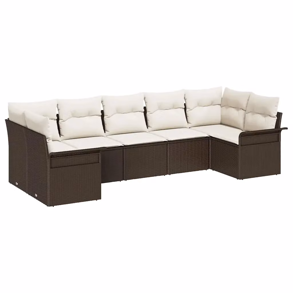Set Divano da Giardino a L vidaXL 7 Pezzi Marrone con Cuscini in Tessuto Resistente ai Raggi UV e Struttura in Metallo – 2