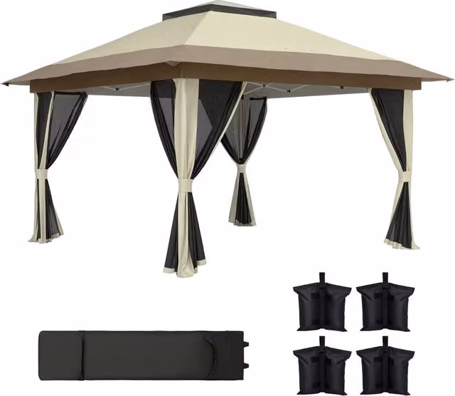 Gazebo Pieghevole 3.6x3.6 m ¨C zephmum ¨C Grigio, Polipropilene, Con Laterali a Rete