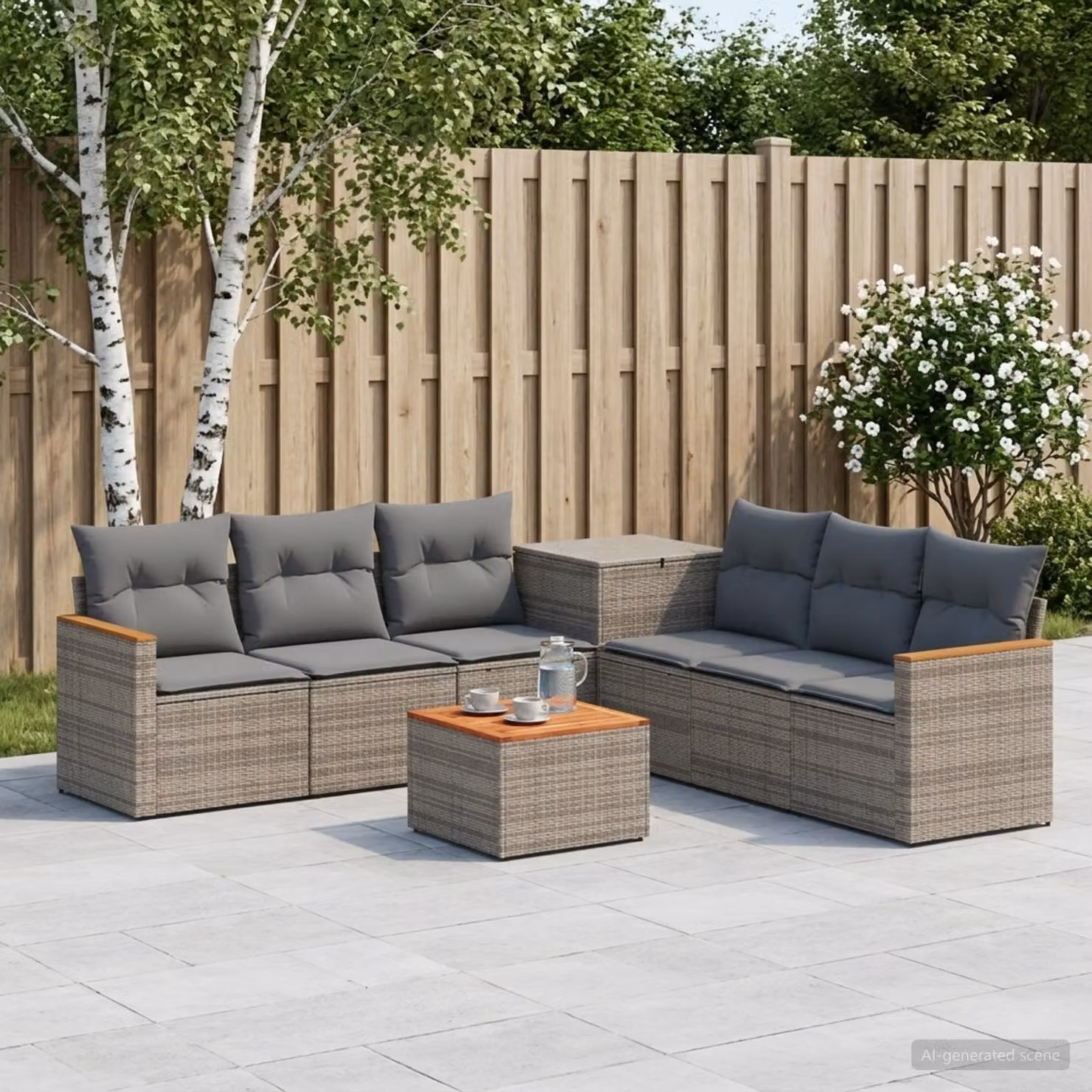 vidaXL Set di divani da giardino a forma di U in polyrattan con tavolino, colore grigio e antracite