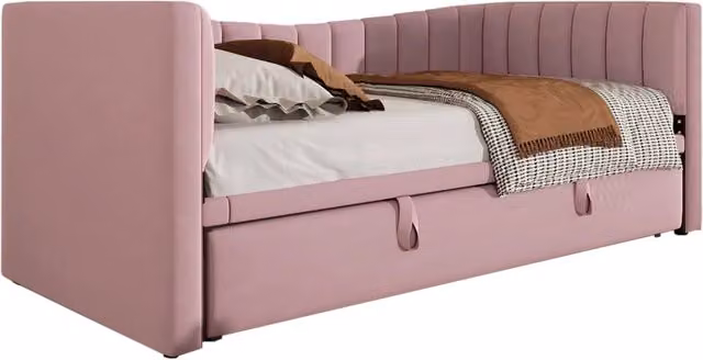 Letto a Divanetto Singolo con Letto a Scomparsa in Velluto Rosa, L/P: 90 x 200 cm