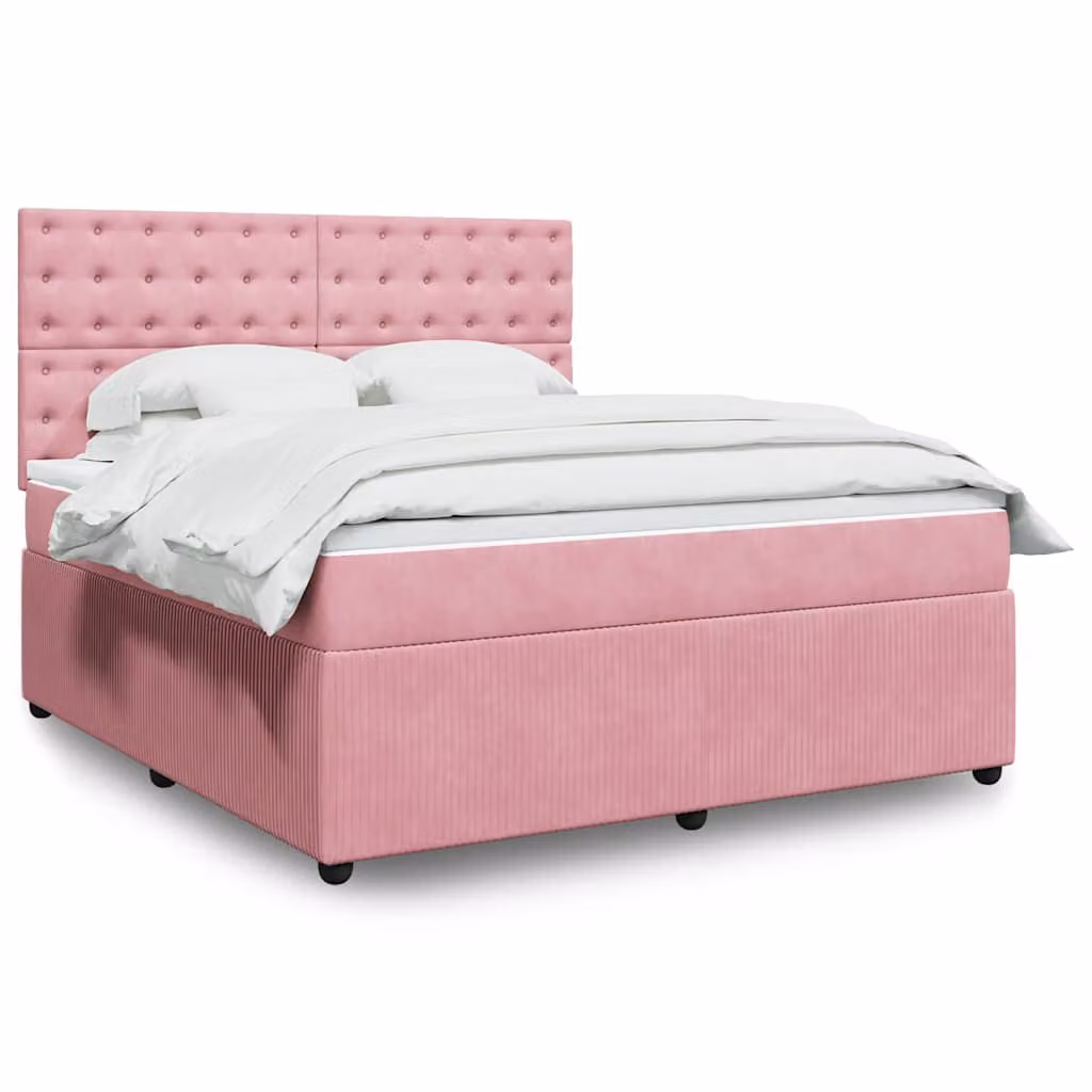 vidaXL Giroletto a Molle con Materasso Ibrido in Velluto Rosa e Bianco L/P/H: 180 x 200 cm