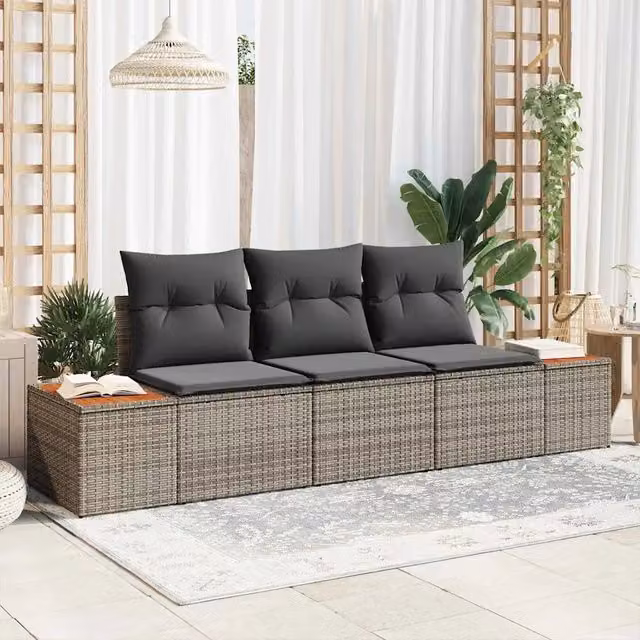 Set Divano da Giardino con cuscino 3 pz-Sofa da Giardino-Divanetto da esterno Grigio polyrattan 114678