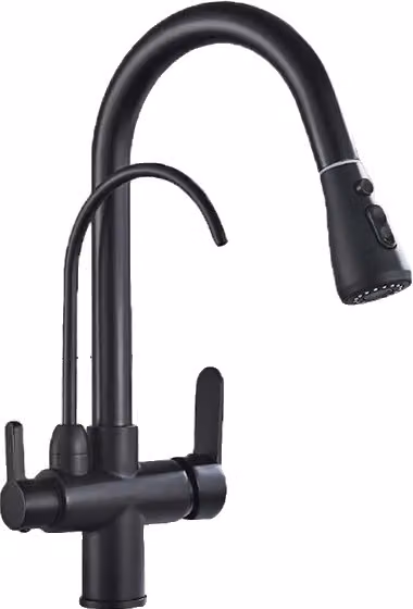 Rubinetto da cucina, acqua calda e fredda, design a doppia maniglia, nero B