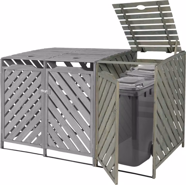 XL 1 cestino/2 cestini per rifiuti HWC-J44, contenitore per rifiuti, 120x68x98cm legno MVG ~ grigio