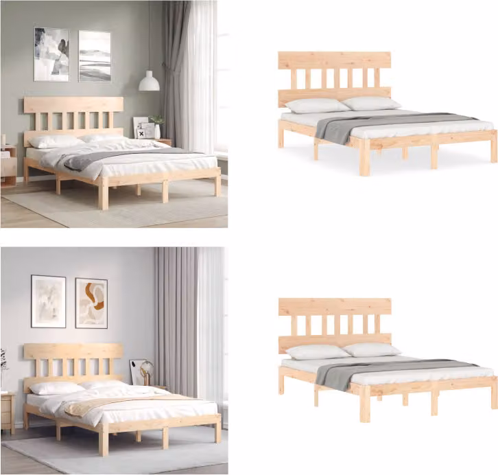 vidaXL Letto in legno massiccio con testiera 140x190 cm - Struttura letto - Cornici letto - Struttura letto - Letto