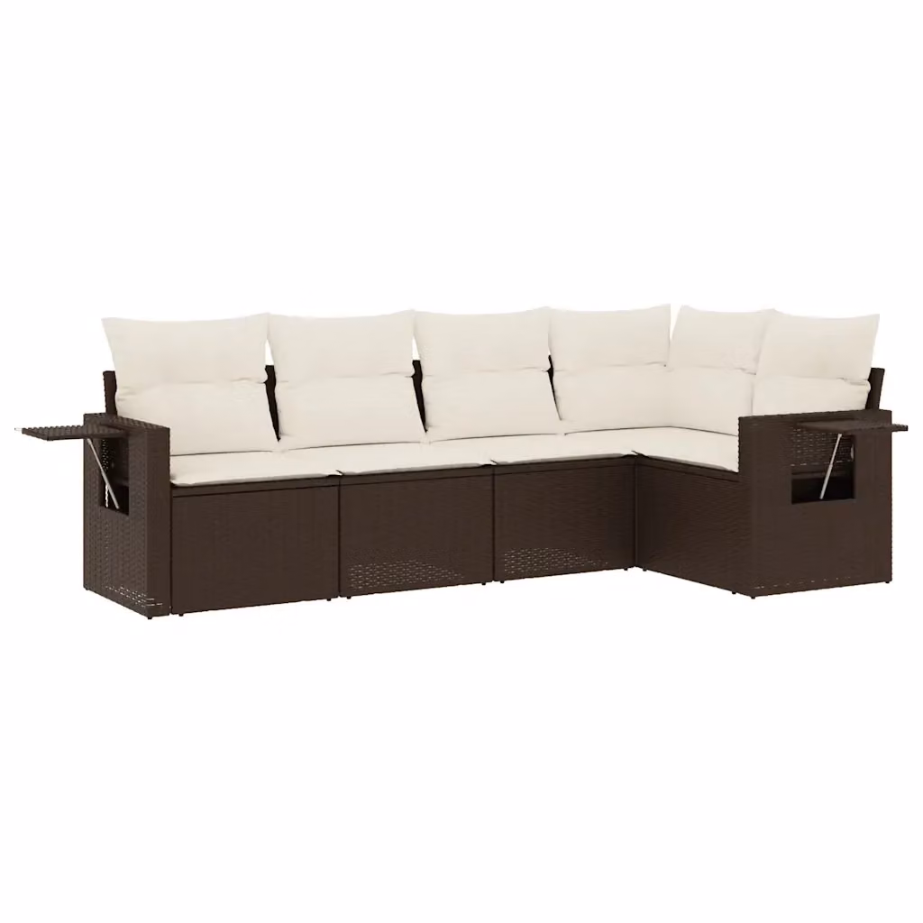 vidaXL Set Divano da Giardino 5 pz a L con Cuscini in Polyrattan Marrone e Bianco – 2
