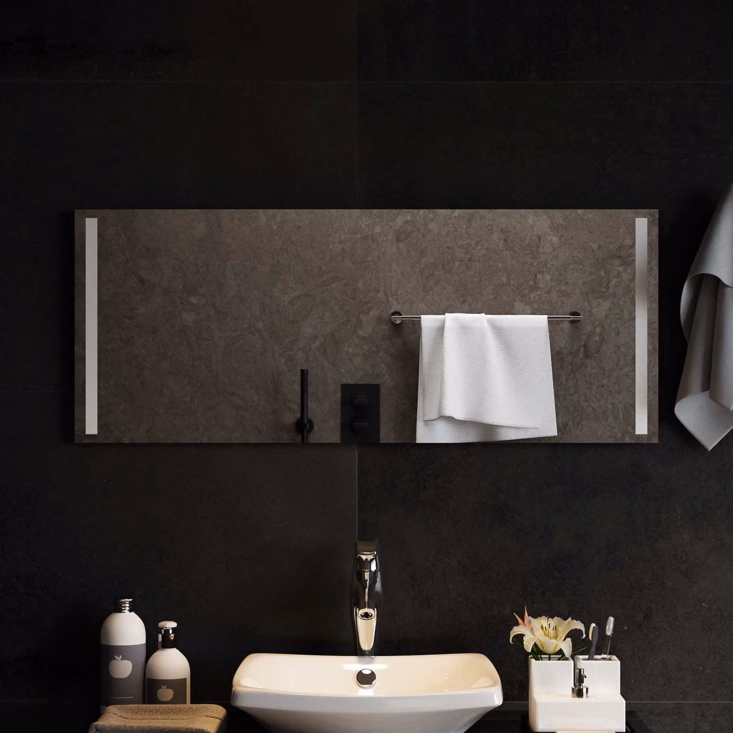 Specchio da bagno moderno vidaXL con illuminazione LED in vetro temperato, L 100 cm x P 40 cm
