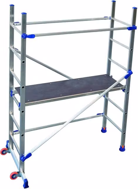 Trabattello in alluminio FACAL P6 colore argento, H 189 x L 146 x P 89 cm con piano di lavoro da 90 cm