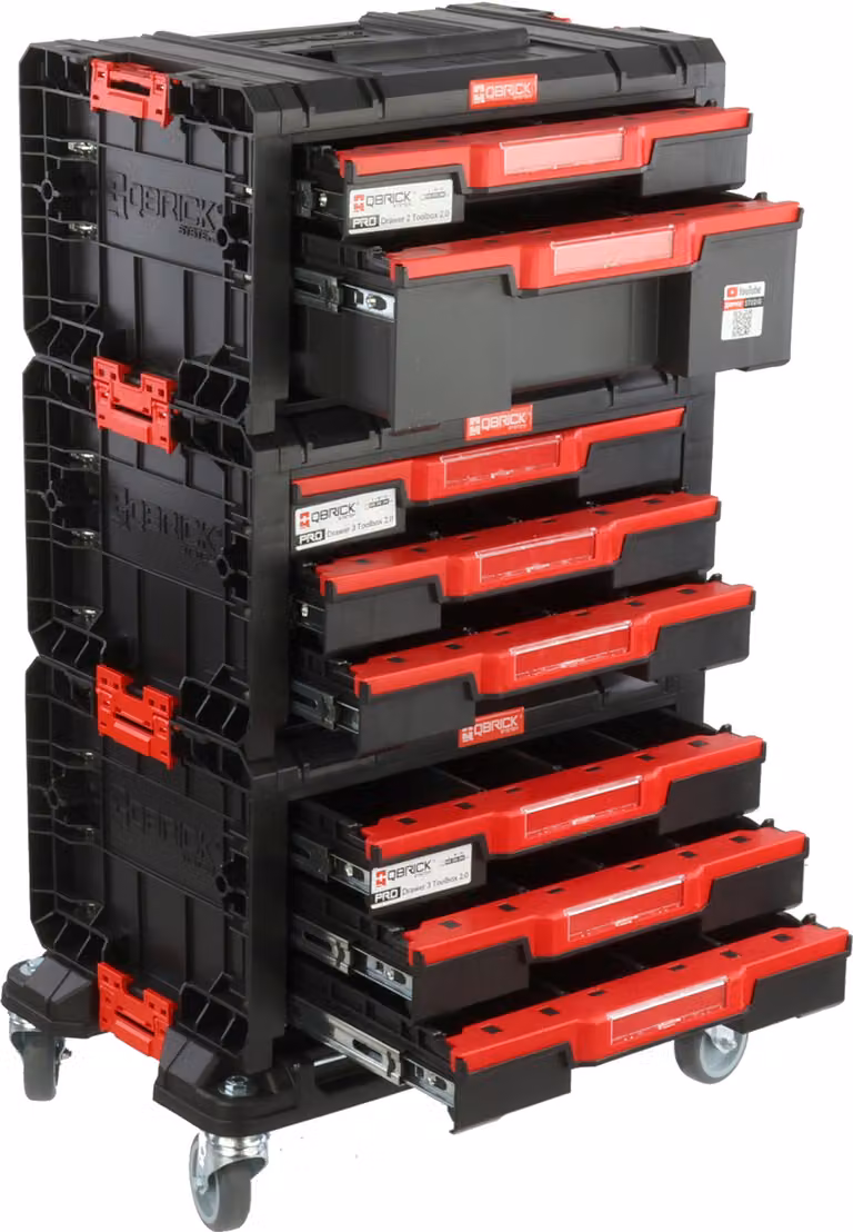 Set di cassetto portautensili doppio, 2 cassetti portautensili tripli su piattaforma con rotelle H 87,5 cm, set modulare, Garage Workshop PRO