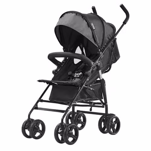VEVOR Passeggino Leggero, 1170 x 340 x 240 mm Passeggino per Bambini a Ombrello, Schienale Reclinabile Multiposizione, Telaio in Acciaio al Carbonio, Ampio Cestino Portaoggetti, Grigio Scuro/Nero