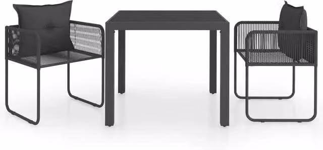 Set da Pranzo da Giardino 3 pz | Set Salotto da Giardino in Rattan PVC Nero