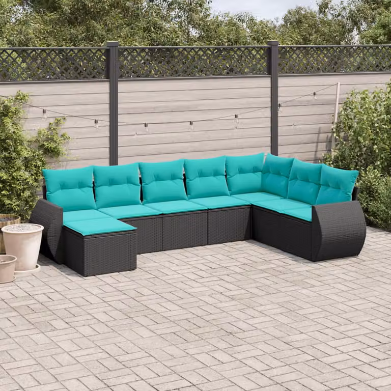 Set di divani da giardino vidaXL 8 pezzi in polyrattan con cuscini e struttura in metallo nero