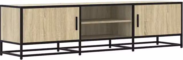 Mobile porta TV moderno in stile industriale HELLOSHOP26 in legno e metallo color marrone con vani contenitori L: 160 cm, P: 35 cm, H: 41 cm – 1