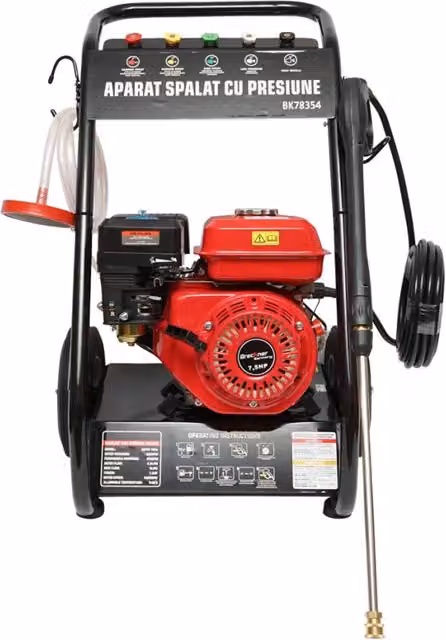 Idropulitrice a scoppio Breckner da 7,5 CV con 18 MPa, completa di tubo e pistola, colore rosso