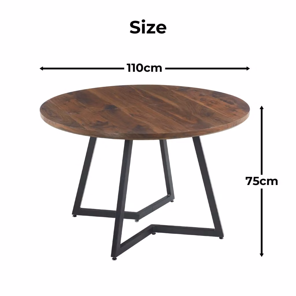 Tavolo da pranzo rotondo MIVRAY in MDF laminato e metallo color marrone stile industriale – 2