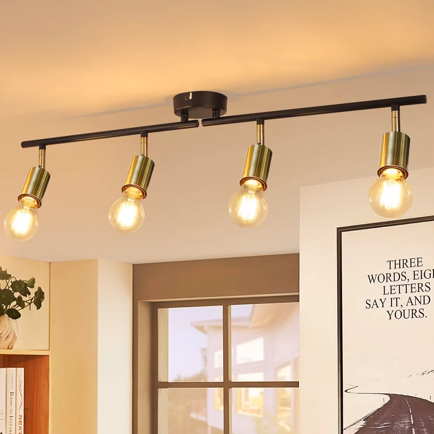 ZMH plafoniera vintage 4 fiamme faretto da soffitto I E27 lampada da soffitto retrò nero-oro lampada da soggiorno ruotabile spot da soffitto moderno industriale per soggiorno camera da letto cucina corridoi sala da pranzo