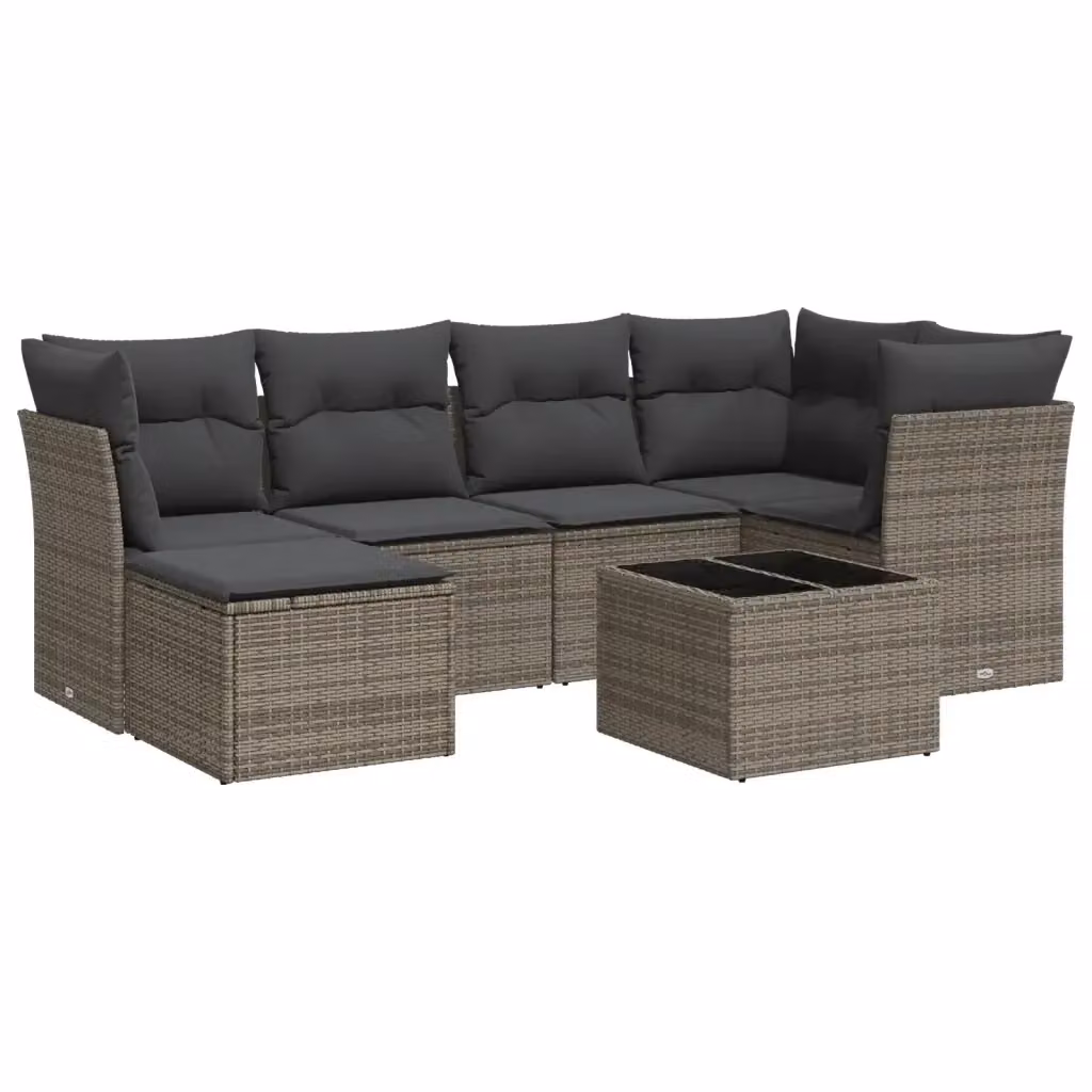 vidaXL Set Divani da Giardino 7 pz in Polyrattan Grigio con Cuscini e Tavolino – 2
