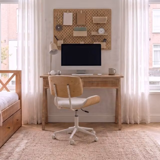 Scrivania Banak Premium in legno di mango e rattan marrone per home office