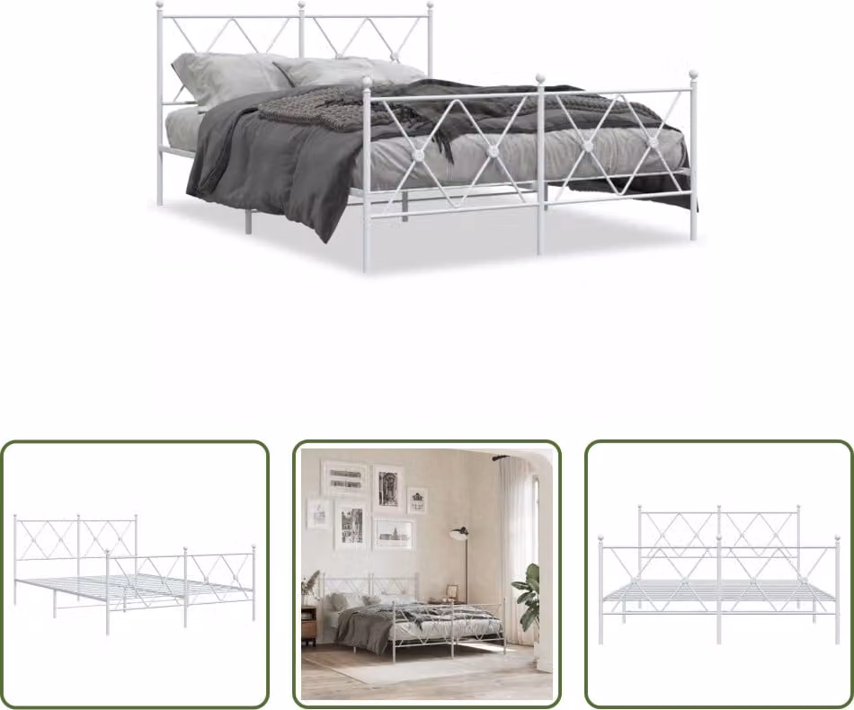 The Living Store Struttura letto con testiera e pediera in metallo bianco 140x190 cm