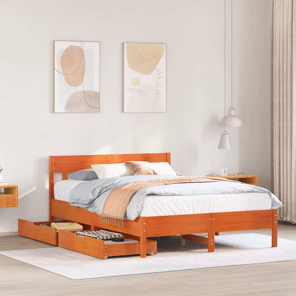 Letto senza materasso vidaXL in legno di pino massiccio marrone cera L/P/H: 205.5 x 120 x 81 cm – 1