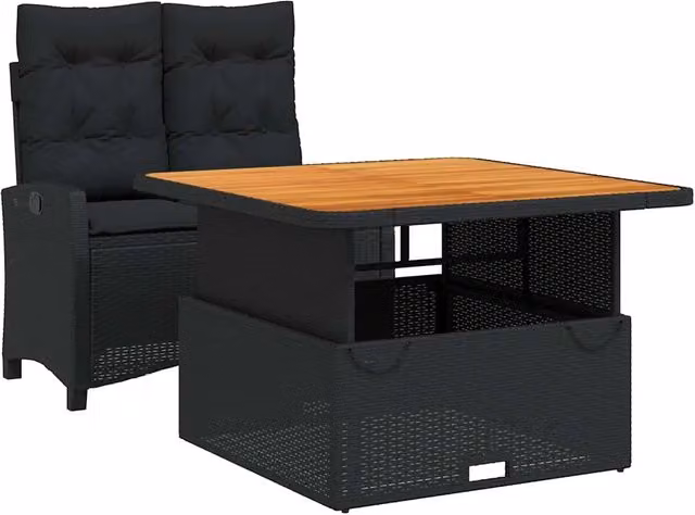Set da Pranzo da Giardino 2 pz | Set Salotto da Giardino con Cuscini Nero in Polyrattan